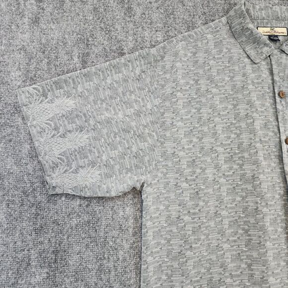 Tommy Bahama Shirt Mens Medium Gray Pineapple Print Silk Hawaiian Loop Collar - Picture 7 of 16